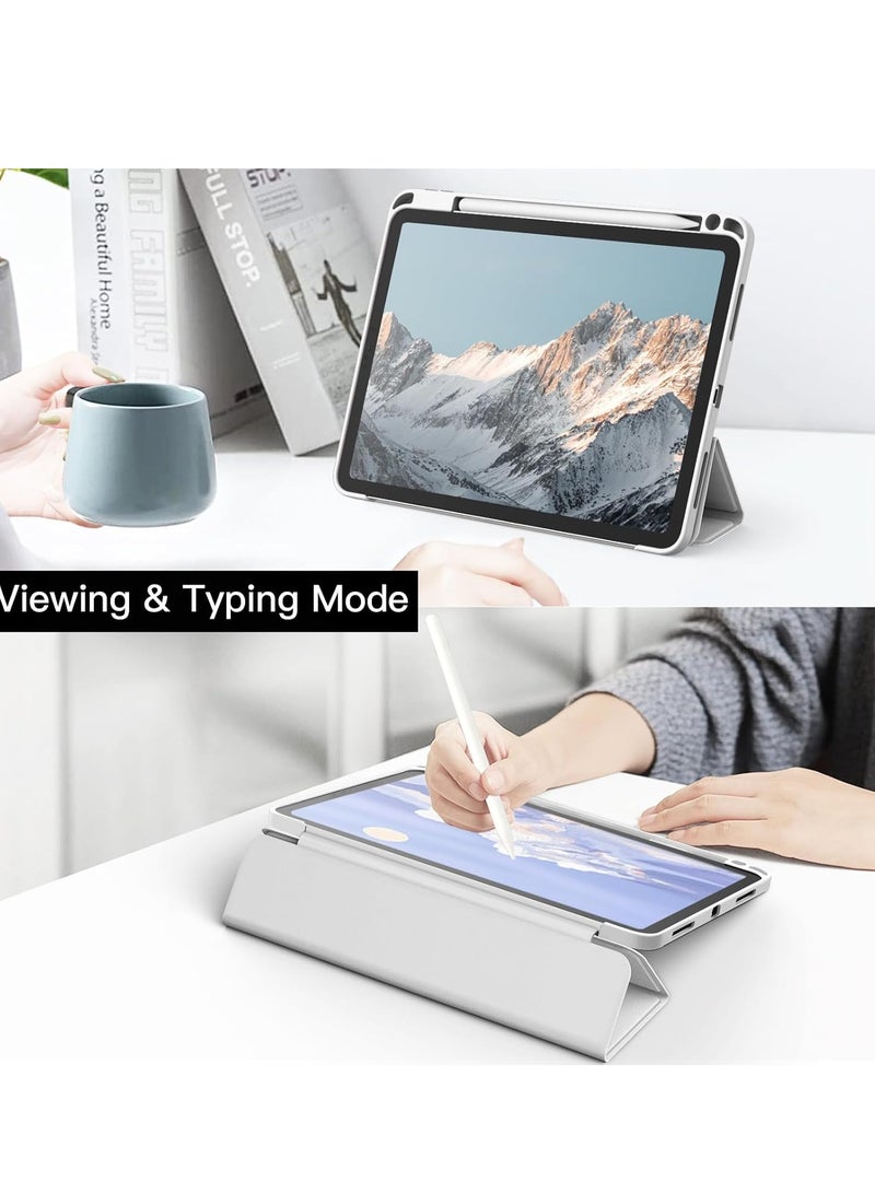 MIGOFAST iPad Pro 11 Inch (2022/2021/2020/2018) with Pencil Holder, Clear Transparent Back Shell Slim Stand Shockproof Tablet Cover, Auto Wake/Sleep Silver Gray  - Image 3