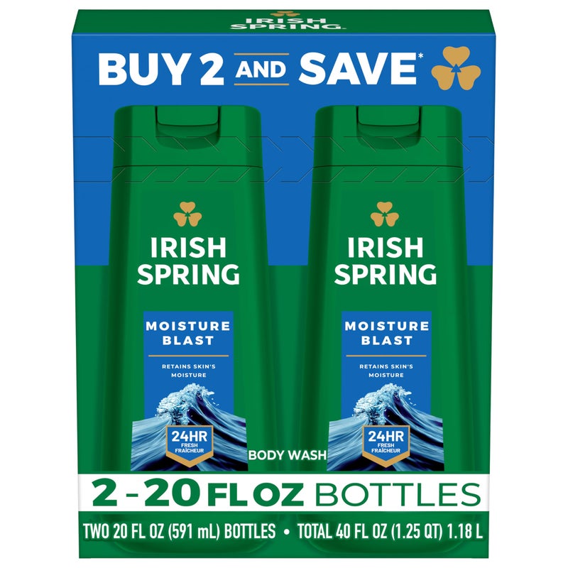 Irish Spring Moisture Blast Body Wash for Men 20 Fl Oz Pack of 2
