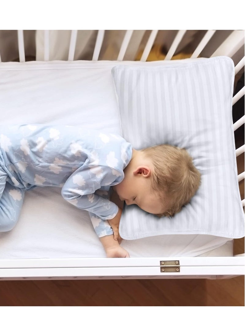 F.A.M.S - Baby Toddler Pillow 45 X 33 CM Quilted with 100% Cotton Pillowcase Soft & Breathable | Microfiber Filling, Perfect for Kids and Travel  Pack of 2, Striped White - Image 1