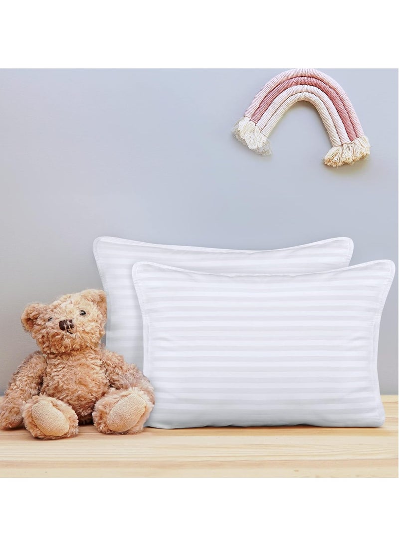 F.A.M.S - Baby Toddler Pillow 45 X 33 CM Quilted with 100% Cotton Pillowcase Soft & Breathable | Microfiber Filling, Perfect for Kids and Travel  Pack of 2, Striped White - Image 1