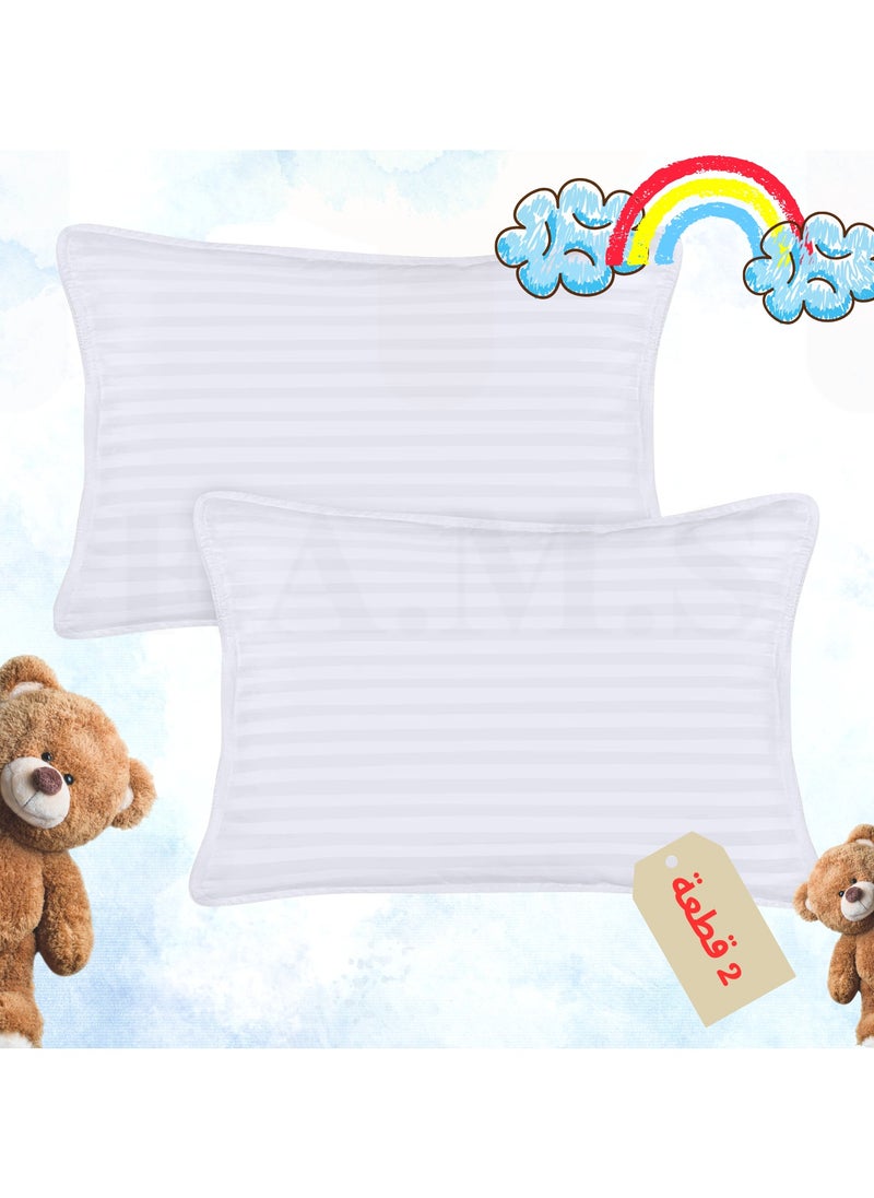 F.A.M.S - Baby Toddler Pillow 45 X 33 CM Quilted with 100% Cotton Pillowcase Soft & Breathable | Microfiber Filling, Perfect for Kids and Travel  Pack of 2, Striped White - Image 1