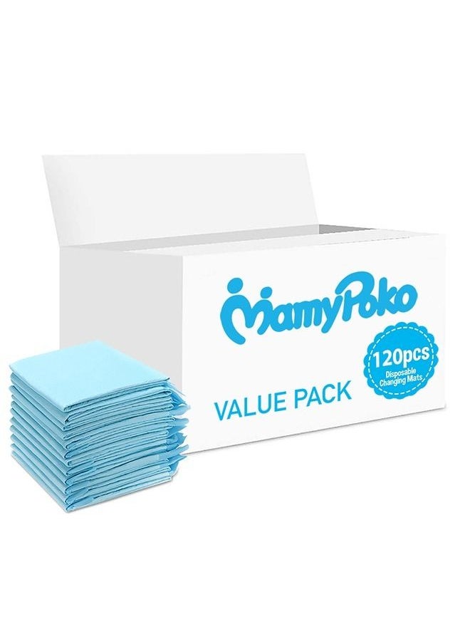 MamyPoko Disposable Changing Mats, 120 Counts, Soft Waterproof Mat, Portable Leak Proof Changing Mat, New Mom Leak-Proof Under pad, Mattress Table Protector Pad  - Image 1