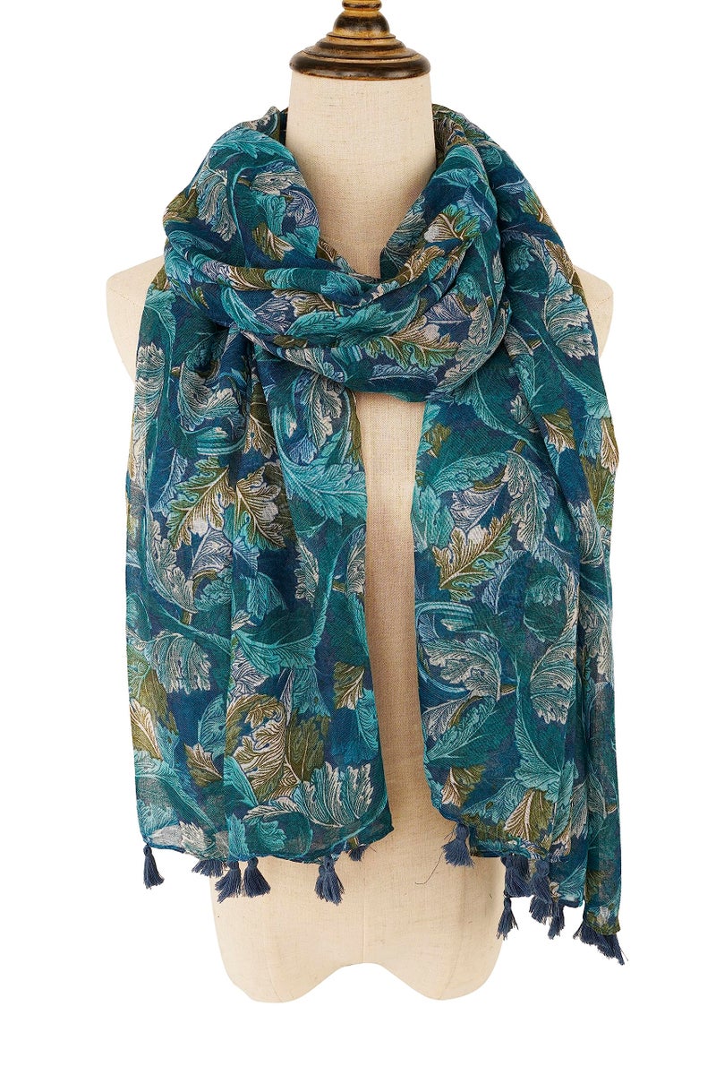 YOUR SMILE Large Boho Scarf for Women Lightweight Floral Printed Scarves Fall Winter Fashion Fringed Shawl wraps (20 Navy/White Flower) - Image 2