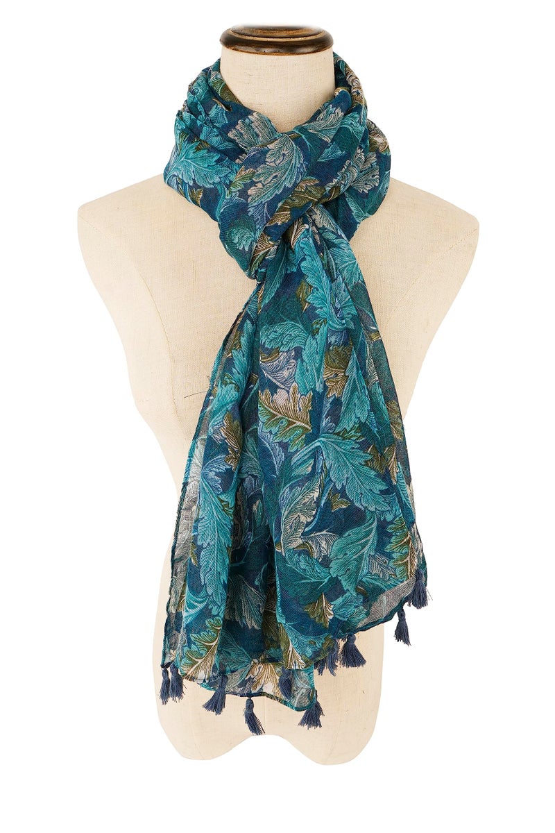 YOUR SMILE Large Boho Scarf for Women Lightweight Floral Printed Scarves Fall Winter Fashion Fringed Shawl wraps (20 Navy/White Flower) - Image 3