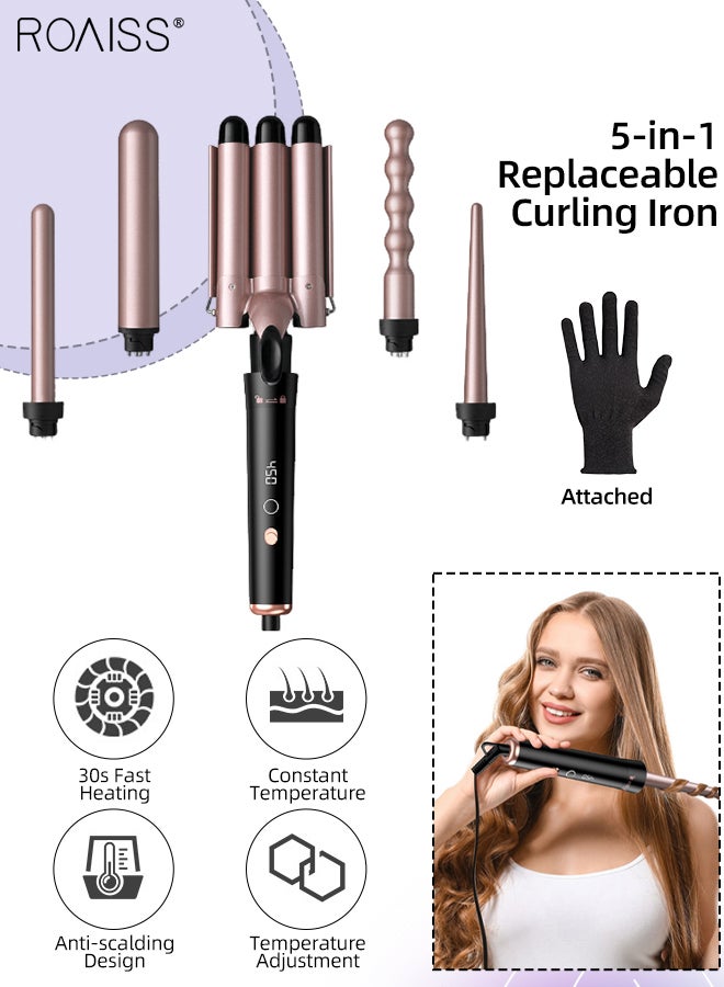 roaiss 5-in-1 Replaceable Curling Iron, 360°Anti-winding Hair Curler, 4 Temps Temperature Adjustment, Fast Heating Ceramic Barrel Hair Curling Wand with Replaceable Curling Head for Medium or Large Curls Beach Waves Curling Curler - Image 1