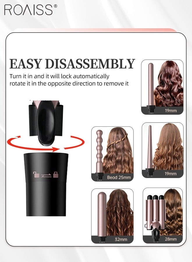 roaiss 5-in-1 Replaceable Curling Iron, 360°Anti-winding Hair Curler, 4 Temps Temperature Adjustment, Fast Heating Ceramic Barrel Hair Curling Wand with Replaceable Curling Head for Medium or Large Curls Beach Waves Curling Curler - Image 4