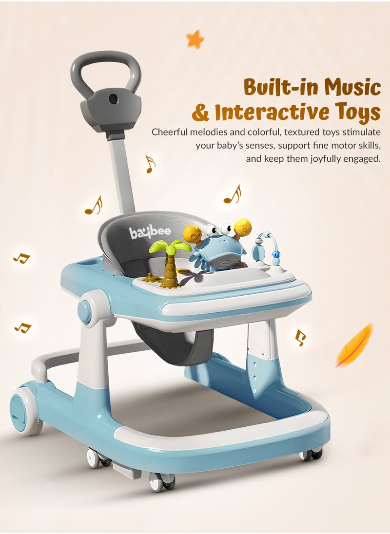 BAYBEE - 3 in 1 Crab Baby Walker for Kids, Baby Push Walker with Parental Push Handle, 5 Adjustable Height, Speed Adjustable, Foldable Kids Walker with Light, Tray & Musical Toddler Walker for Baby 6 to 24 Months Boy Girl Blue - Image 1