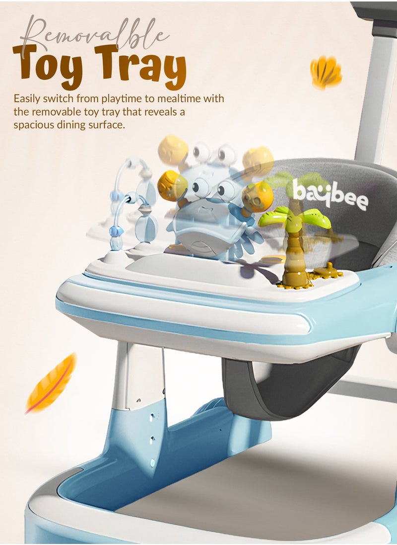 BAYBEE 3 in 1 Crab Baby Walker for Kids, Baby Push Walker with Parental Push Handle, 5 Adjustable Height, Speed Adjustable, Foldable Kids Walker with Light, Tray & Musical Toddler Walker for Baby 6 to 24 Months Boy Girl Blue  - Image 4