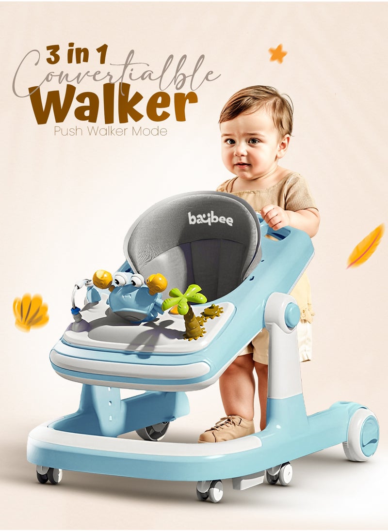 BAYBEE 3 in 1 Crab Baby Walker for Kids, Baby Push Walker with Parental Push Handle, 5 Adjustable Height, Speed Adjustable, Foldable Kids Walker with Light, Tray & Musical Toddler Walker for Baby 6 to 24 Months Boy Girl Blue  - Image 3
