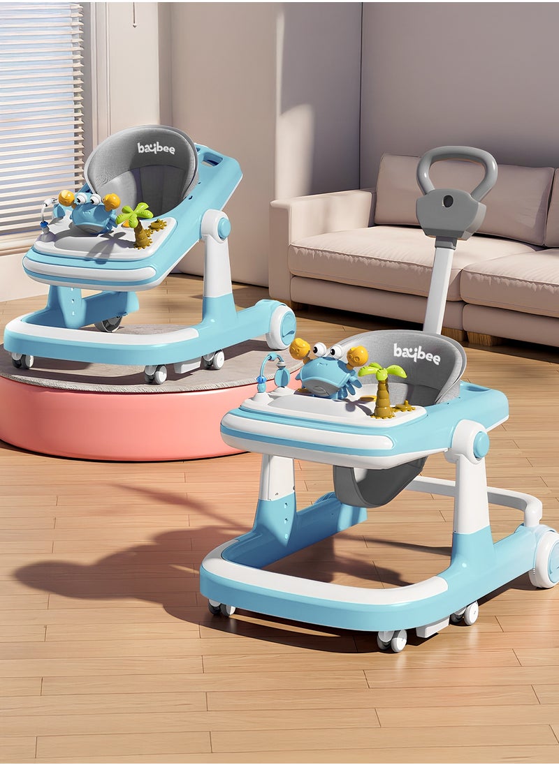 BAYBEE 3 in 1 Crab Baby Walker for Kids, Baby Push Walker with Parental Push Handle, 5 Adjustable Height, Speed Adjustable, Foldable Kids Walker with Light, Tray & Musical Toddler Walker for Baby 6 to 24 Months Boy Girl Blue  - Image 1