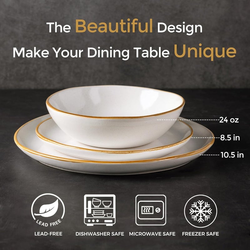 AmorArc أطقم أدوات المائدة الخزفية من AmorArc مجموعة من الأطباق والأوعية المصنوعة يدويًا بتزجيج تفاعلي من الحجر الخزفي مقاومة للتشقق والتلف آمنة في غسالة الصحون والميكروويف مجموعة خدمة لـ 4 أشخاص 12 قطعة - Image 2