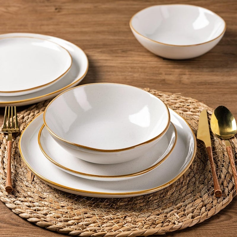 AmorArc أطقم أدوات المائدة الخزفية من AmorArc مجموعة من الأطباق والأوعية المصنوعة يدويًا بتزجيج تفاعلي من الحجر الخزفي مقاومة للتشقق والتلف آمنة في غسالة الصحون والميكروويف مجموعة خدمة لـ 4 أشخاص 12 قطعة - Image 4