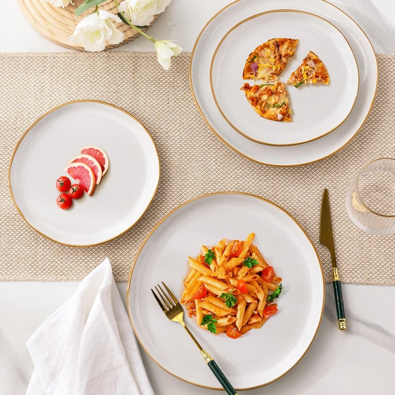 AmorArc أطقم أدوات المائدة الخزفية من AmorArc مجموعة من الأطباق والأوعية المصنوعة يدويًا بتزجيج تفاعلي من الحجر الخزفي مقاومة للتشقق والتلف آمنة في غسالة الصحون والميكروويف مجموعة خدمة لـ 4 أشخاص 12 قطعة - Image 5