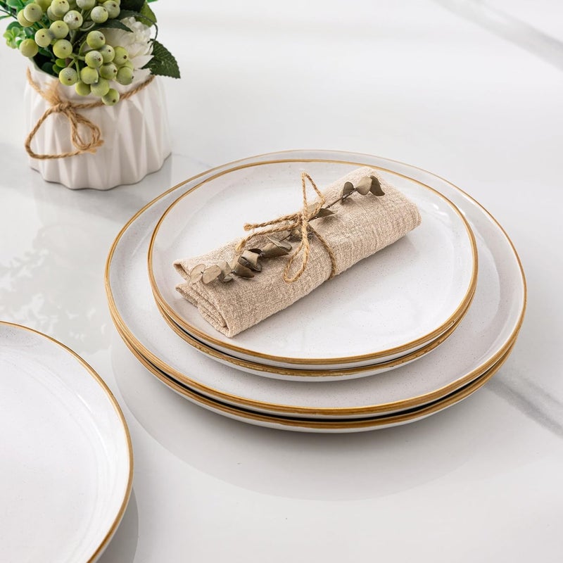 AmorArc أطقم أدوات المائدة الخزفية من AmorArc مجموعة من الأطباق والأوعية المصنوعة يدويًا بتزجيج تفاعلي من الحجر الخزفي مقاومة للتشقق والتلف آمنة في غسالة الصحون والميكروويف مجموعة خدمة لـ 4 أشخاص 12 قطعة - Image 3