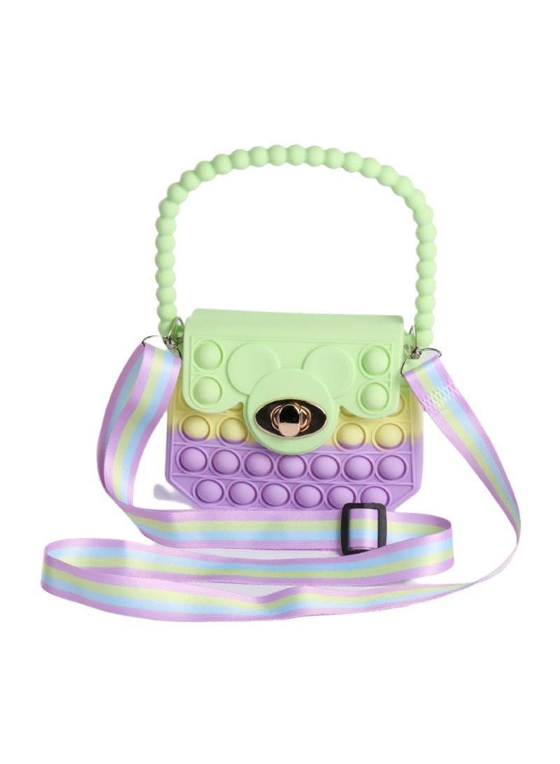 Green Yellow Purple + Strap Pop Purse Bag Fidget Toy, Girls Sensory Pop Tote Bag, Push Bubble Stress Relief Purse Toy, Back To School Supplies, Kids Backpack Birthday Gift - Image 1