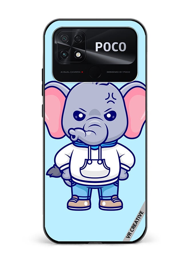 VR CREATIVE غطاء حماية لهاتف Xiaomi Poco C40 بتصميم فيل غاضب لطيف يرتدي هودي متعدد الألوان - Image 1