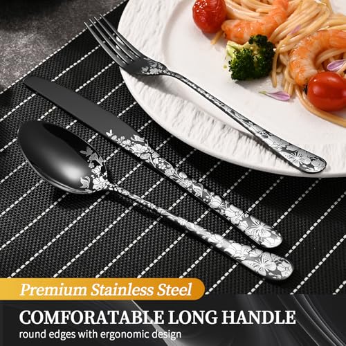 Remoxye 40 Piece Black Silverware Set, Stainless Steel Flatware Cutlery Set Service for 8, Mirror Polished Tableware Eating Utensils Set for Home Kitchen, Include Knife Fork Spoon Set, Dishwasher Safe - Image 5