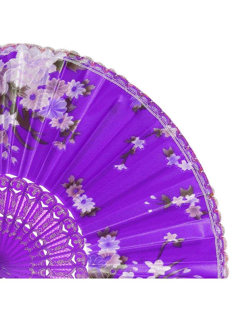 Sage Square Sage Square Floral Handheld Folding Chinese Fan Vintage Era Touch Fabric Purple Set of 2  - Image 5