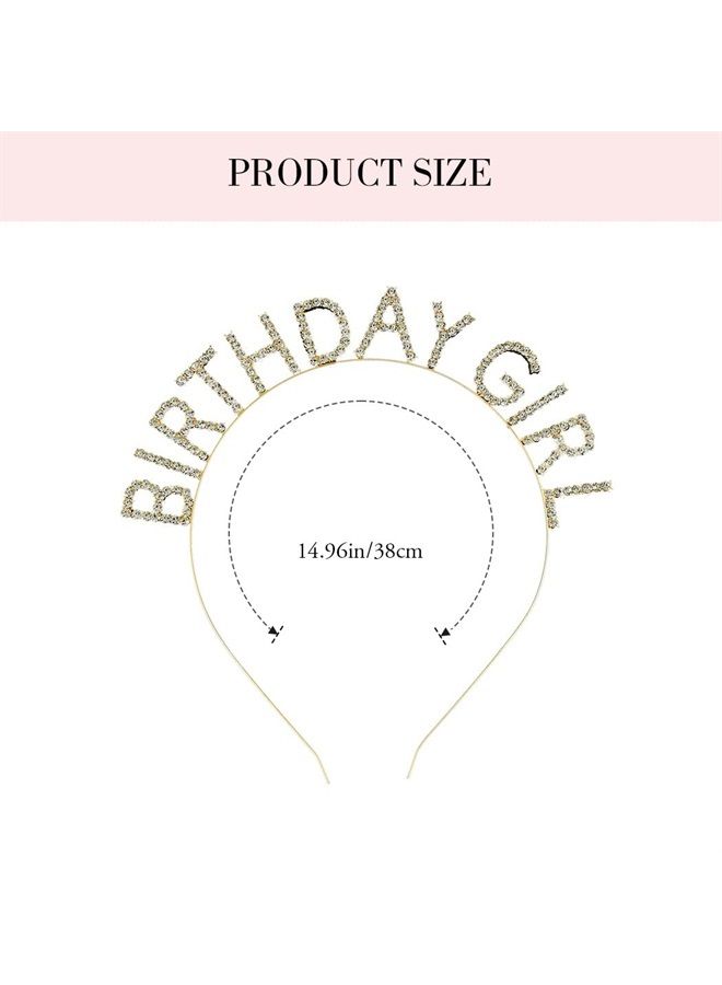 Kilshye Birthday Girl Tiara Headband Gold Rhinestones Crown Party Costume Hairpiece Happy Birthday Hair Accessories for Women and Girls (B-Gold) - Image 2