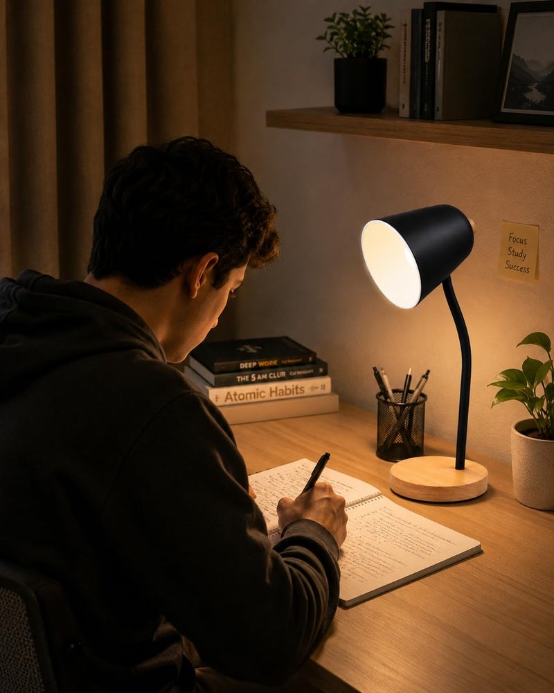 Modern LED Desk Lamp Black and Wooden Base - Reading and Study Lamp Eye Comfort Light Elegant Luxury Design - Image 4