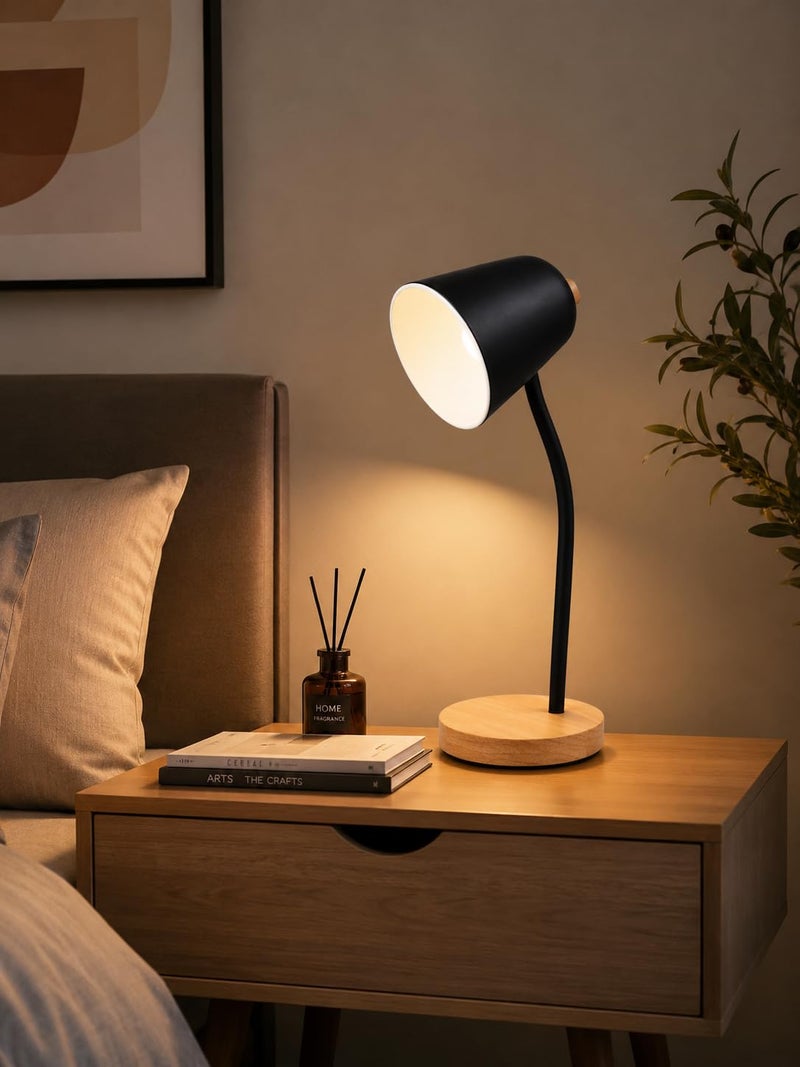 Modern LED Desk Lamp Black and Wooden Base - Reading and Study Lamp Eye Comfort Light Elegant Luxury Design - Image 3