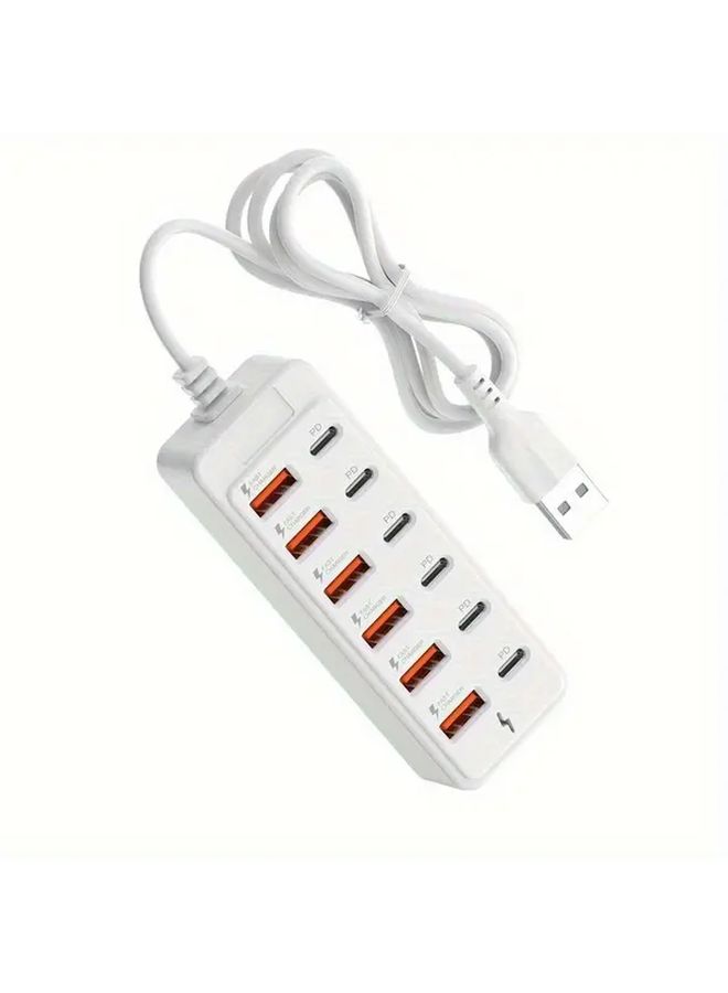 مُحَوِّل USB الأبيض 66 واط للشحن السريع 12 في 1 محول متعدد المنافذ للكمبيوتر المحمول والجهاز اللوحي والهاتف - Image 2