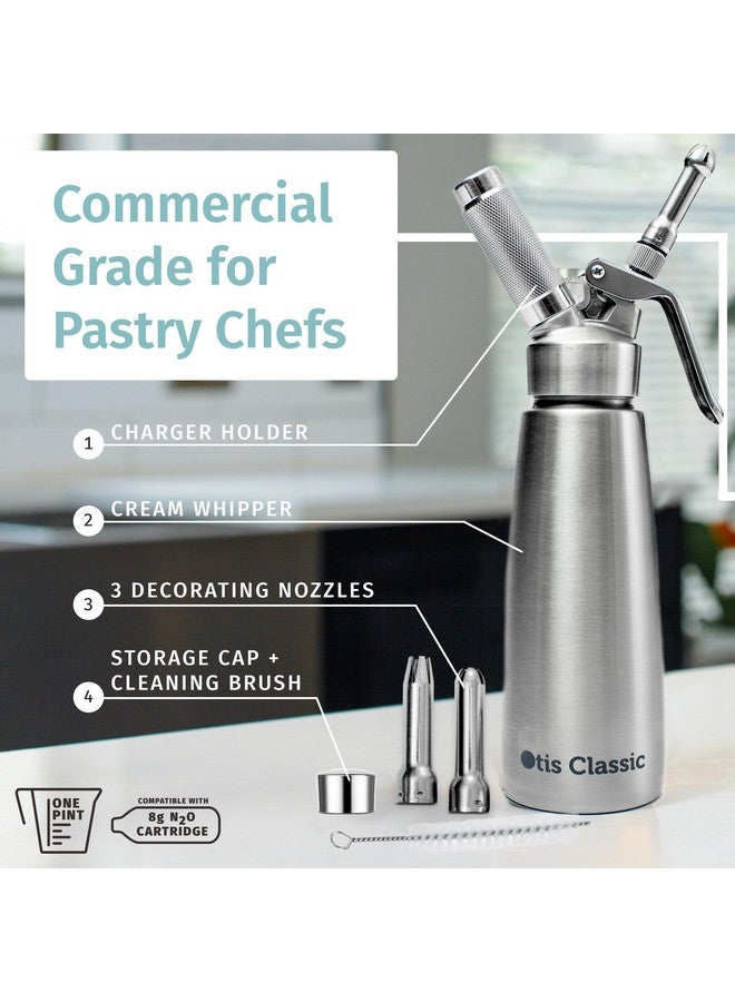 أوتيس كلاسيك موزع كريمة مخفوقة من أوتيس كلاسيك 304 من الفولاذ المقاوم للصدأ، 500 مل مع 3 فوهات تزيين - جودة تجارية مصنوعة من الفولاذ المقاوم للصدأ الآمن غذائيًا - سهلة الاستخدام والتنظيف مثالية للحلويات للطهاة المنزليين - Image 3