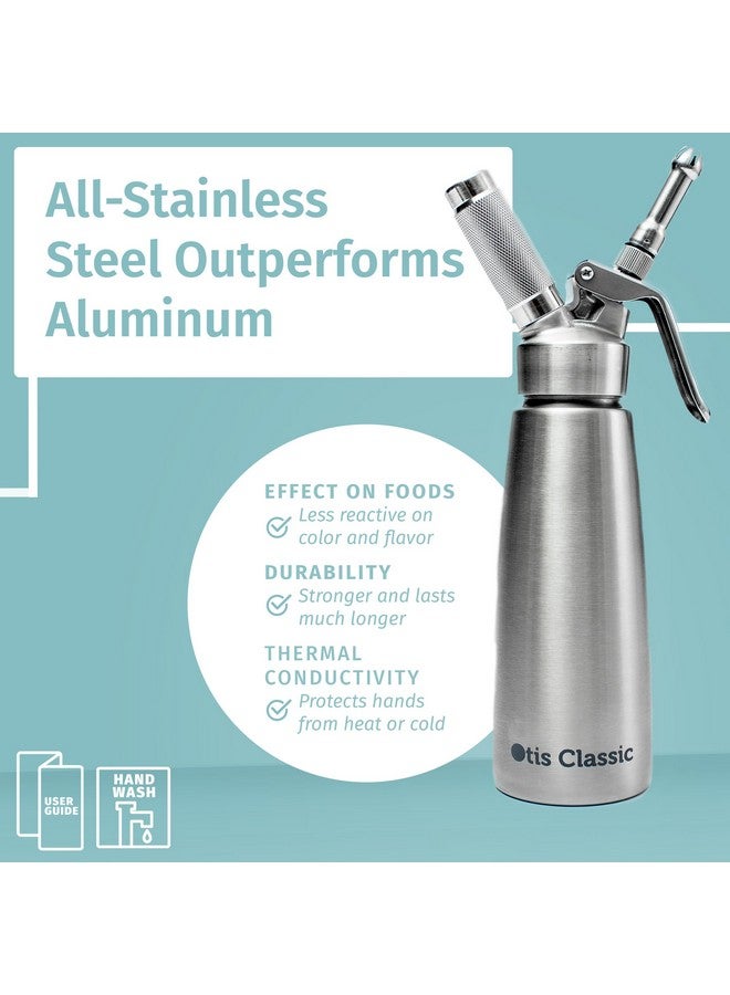 أوتيس كلاسيك موزع كريمة مخفوقة من أوتيس كلاسيك 304 من الفولاذ المقاوم للصدأ، 500 مل مع 3 فوهات تزيين - جودة تجارية مصنوعة من الفولاذ المقاوم للصدأ الآمن غذائيًا - سهلة الاستخدام والتنظيف مثالية للحلويات للطهاة المنزليين - Image 5