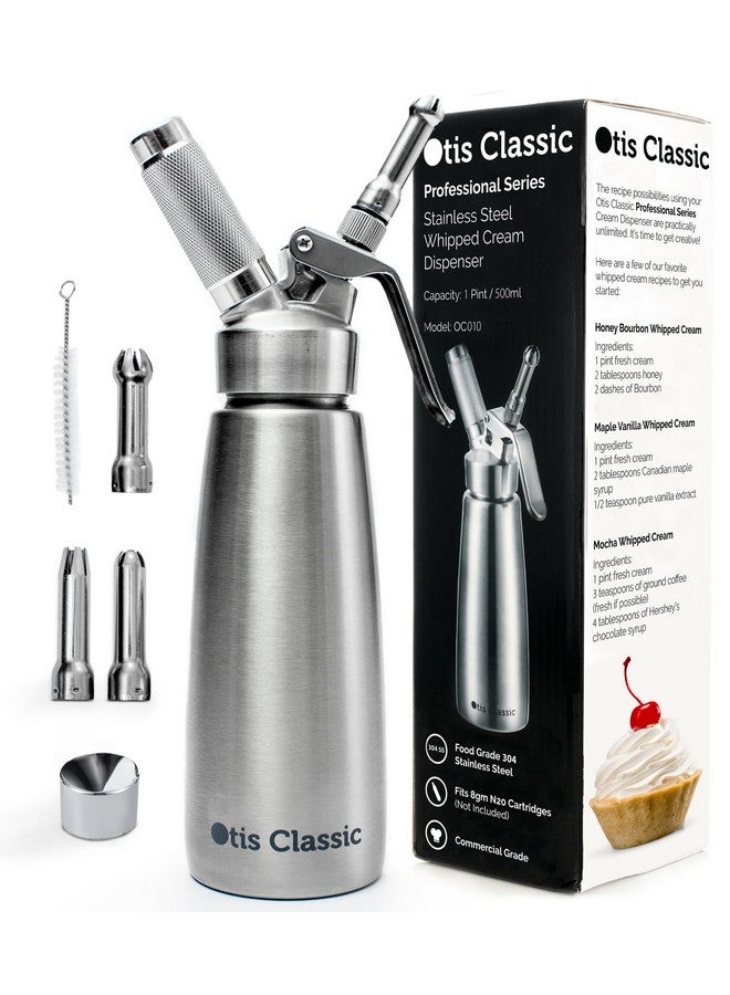 أوتيس كلاسيك موزع كريمة مخفوقة من أوتيس كلاسيك 304 من الفولاذ المقاوم للصدأ، 500 مل مع 3 فوهات تزيين - جودة تجارية مصنوعة من الفولاذ المقاوم للصدأ الآمن غذائيًا - سهلة الاستخدام والتنظيف مثالية للحلويات للطهاة المنزليين - Image 1