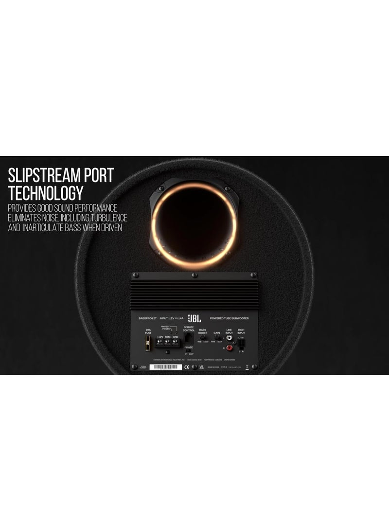 JBL BassPro Tube 12 Inch (30 cm) Active Subwoofer, 450W Max Class-D Amplified Bass Tube, Patented Slipstream Deep Bass Port, Powerful Car Bass System with Remote Control – Complete Amplified Solution - Image 2