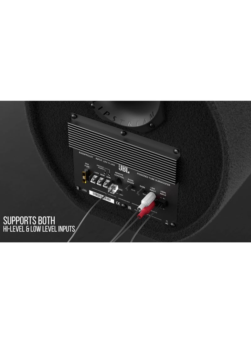 JBL BassPro Tube 12 Inch (30 cm) Active Subwoofer, 450W Max Class-D Amplified Bass Tube, Patented Slipstream Deep Bass Port, Powerful Car Bass System with Remote Control – Complete Amplified Solution - Image 3