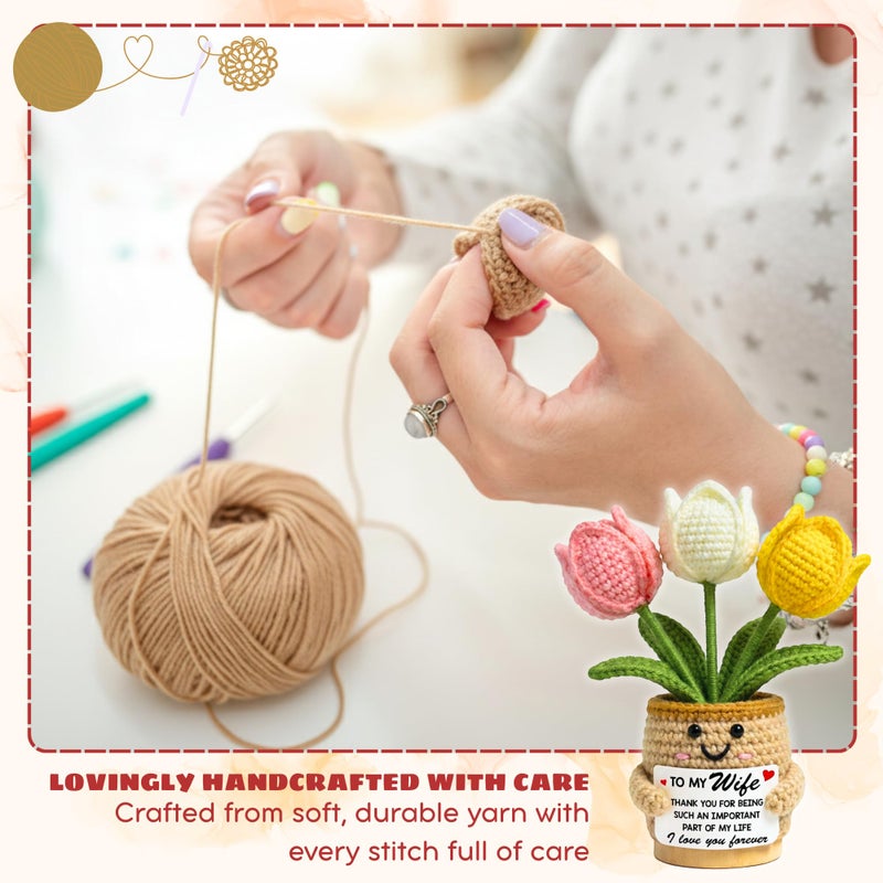 TEEBIM Valentines Day Gifts for Her, Wife - Valentines Gifts to My Wife from Husband - Wedding Anniversary, Birthday Gift Ideas for Her - Emotional Inspirational Positive Support Tulip Crochet - Image 3