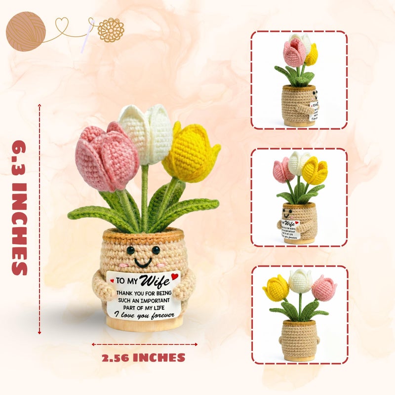 TEEBIM Valentines Day Gifts for Her, Wife - Valentines Gifts to My Wife from Husband - Wedding Anniversary, Birthday Gift Ideas for Her - Emotional Inspirational Positive Support Tulip Crochet - Image 2
