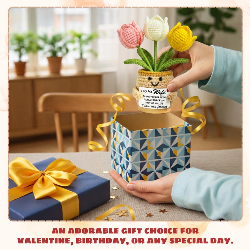 TEEBIM Valentines Day Gifts for Her, Wife - Valentines Gifts to My Wife from Husband - Wedding Anniversary, Birthday Gift Ideas for Her - Emotional Inspirational Positive Support Tulip Crochet - Image 5