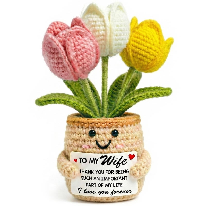 TEEBIM Valentines Day Gifts for Her, Wife - Valentines Gifts to My Wife from Husband - Wedding Anniversary, Birthday Gift Ideas for Her - Emotional Inspirational Positive Support Tulip Crochet - Image 1