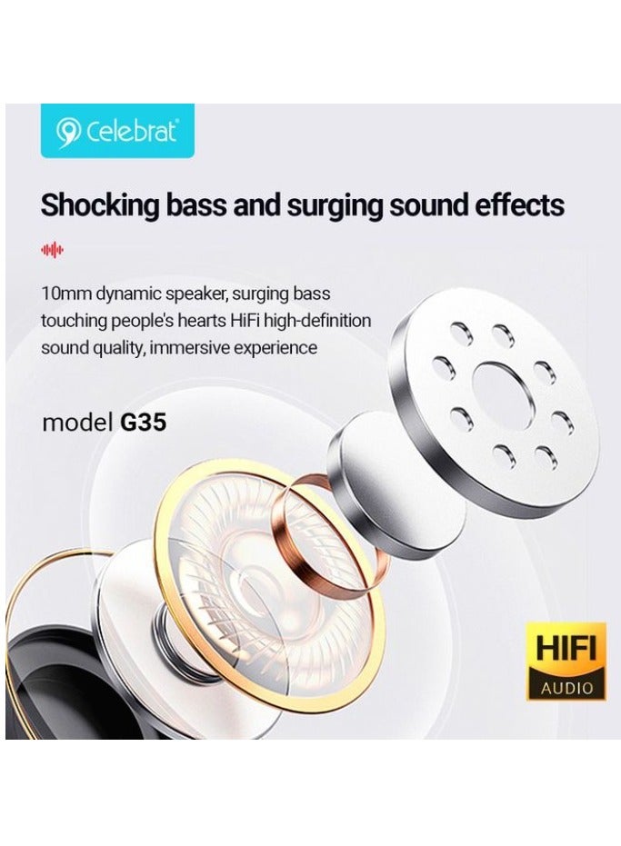 سماعات سلكية Celebrat G35 بجودة صوت HiFi مع ميكروفون مدمج وزر تحكم متعدد الوظائف - أبيض - Image 4