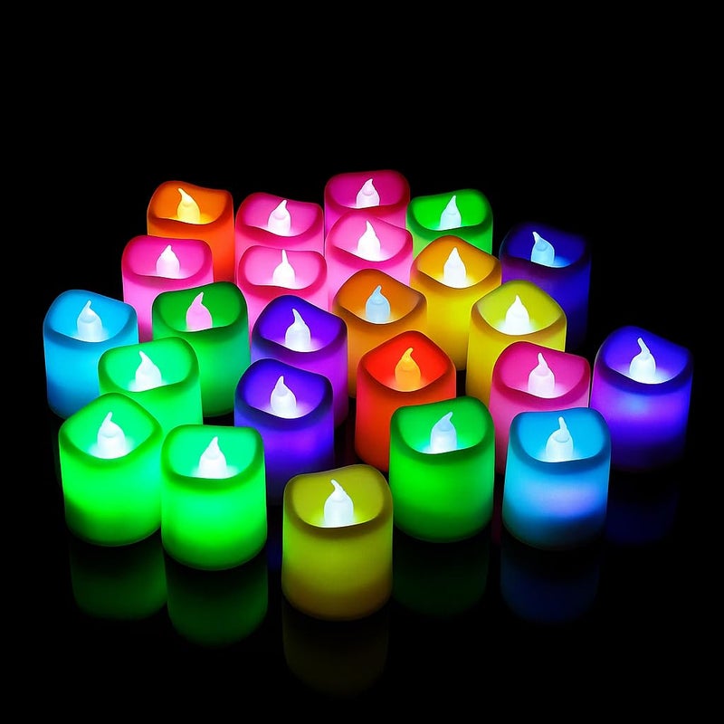 KD 24 Pcs LED Multi Tea Light Candles | Flameless & Smokeless | Decorative Acrylic Candle Home Décor, Deepawali, Diwali Decor, Navratri, Gifting, Festival Decoration (Candle Multi Pack of 24) - Image 1