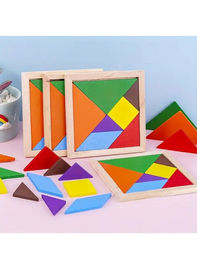 8 قطع DIY لعبة تعليمية مجموعة ألغاز مكعبات بناء الأشكال الهندسية مع لوح خشبي - Image 3