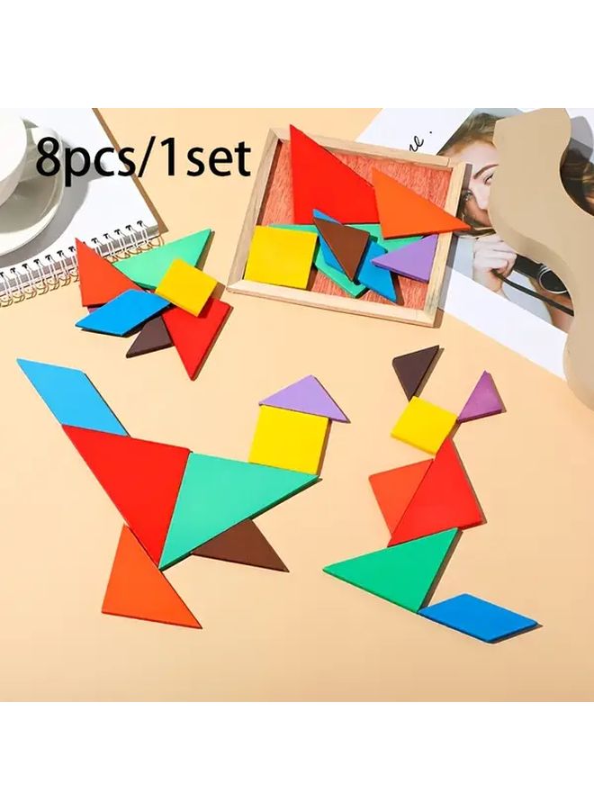8 قطع DIY لعبة تعليمية مجموعة ألغاز مكعبات بناء الأشكال الهندسية مع لوح خشبي - Image 1