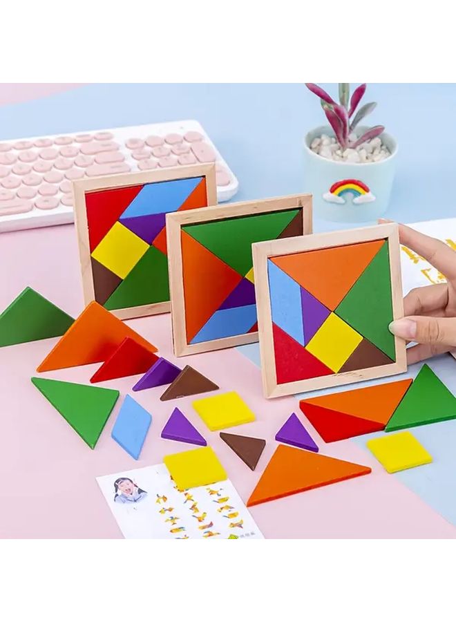 8 قطع DIY لعبة تعليمية مجموعة ألغاز مكعبات بناء الأشكال الهندسية مع لوح خشبي - Image 4