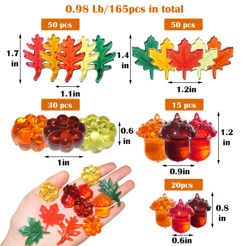 Haddiy Fall Vase Filler 165 Pcs Acrylic Pumpkin Leaves Acorn Gems Sensory Bin Fillers For Thanksgiving Centerpieces Table Decorations Table Scatters Preschool Counting And Thanksgiving Craft - Image 2
