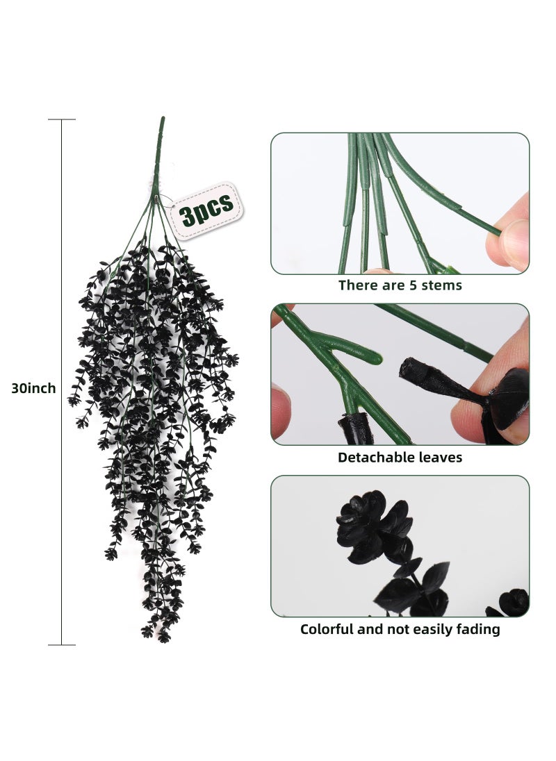 RECUTMS Black Hanging Flowers Faux Hanging Plants Black Artificial Hanging Plant Fake Greenery Faux UV Resistant Hanging Vines Plant for Indoor Outdoor Wedding Halloween Party Fall Wall Room Door Decor(Black)  - Image 2