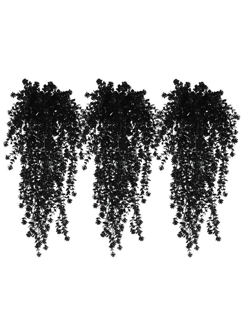 RECUTMS Black Hanging Flowers Faux Hanging Plants Black Artificial Hanging Plant Fake Greenery Faux UV Resistant Hanging Vines Plant for Indoor Outdoor Wedding Halloween Party Fall Wall Room Door Decor(Black)  - Image 1
