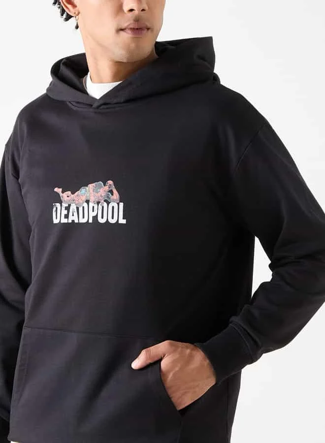 SP Characters Deadpool Print Oversized Hoodie with Long Sleeves