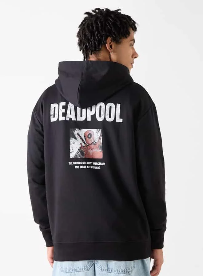SP Characters Deadpool Print Oversized Hoodie with Long Sleeves