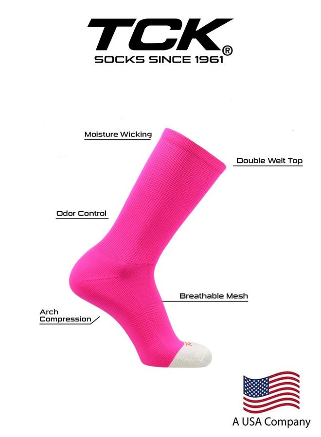 TCK Prosport Crew Pink Volleyball Socks & Basketball, Football Socks - Cushioned Socks for Sports (Hot Pink, Small) 2 Pairs - Image 3