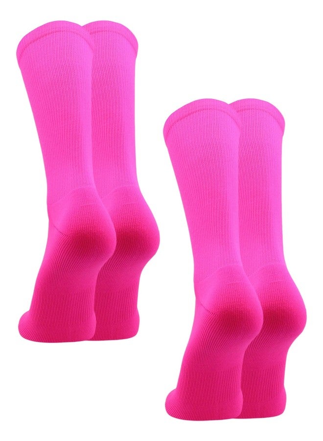 TCK Prosport Crew Pink Volleyball Socks & Basketball, Football Socks - Cushioned Socks for Sports (Hot Pink, Small) 2 Pairs - Image 1
