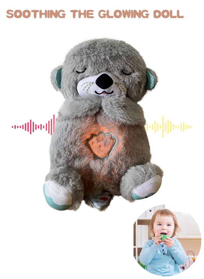 Sweet Life Baby Sound Machine Soothe Breathing Otter, Sensory Details Music Lights Rhythmic Breathing Motion Musical Baby Toy Plush for Newborns (Battery Not Includ) (Dark Grey) - Image 1