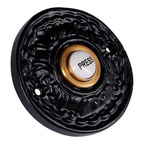 A29 Wired Iron Doorbell Chime with Brass Porcelain Push Button in Black Powder Coat Finish Vintage Decorative Door Bell with Easy Installation, Size 2 1/2" - Image 2
