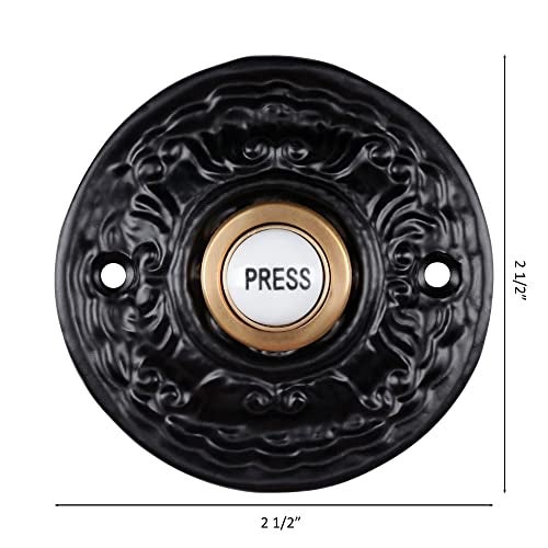 A29 Wired Iron Doorbell Chime with Brass Porcelain Push Button in Black Powder Coat Finish Vintage Decorative Door Bell with Easy Installation, Size 2 1/2" - Image 4